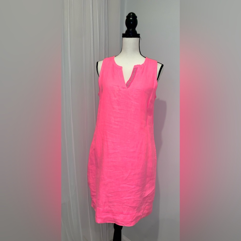 Tommy Bahama Neon Barbie pink Seaglass linen mini dress women’s size Medium